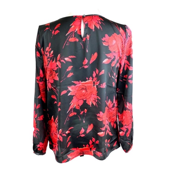TALBOTS Black Red Floral Long Sleeve Blouse - Picture 2 of 3